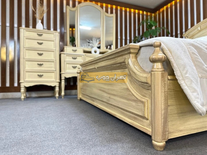 سرویس خواب دو نفره چوبی اروپایی رنگ پتینه