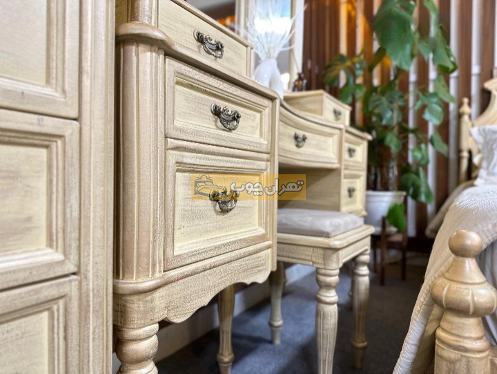 سرویس خواب دو نفره چوبی اروپایی رنگ پتینه
